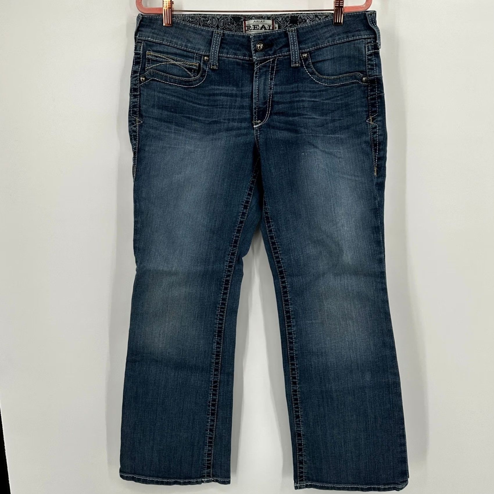 Ariat Ariat REAL Denim Jeans Bootcut Womens Dark Wash 33 30 Inseam Embroidered Pockets Stretch Vintage? No Size 24" / US 00 / IT 34 - 5 Thumbnail