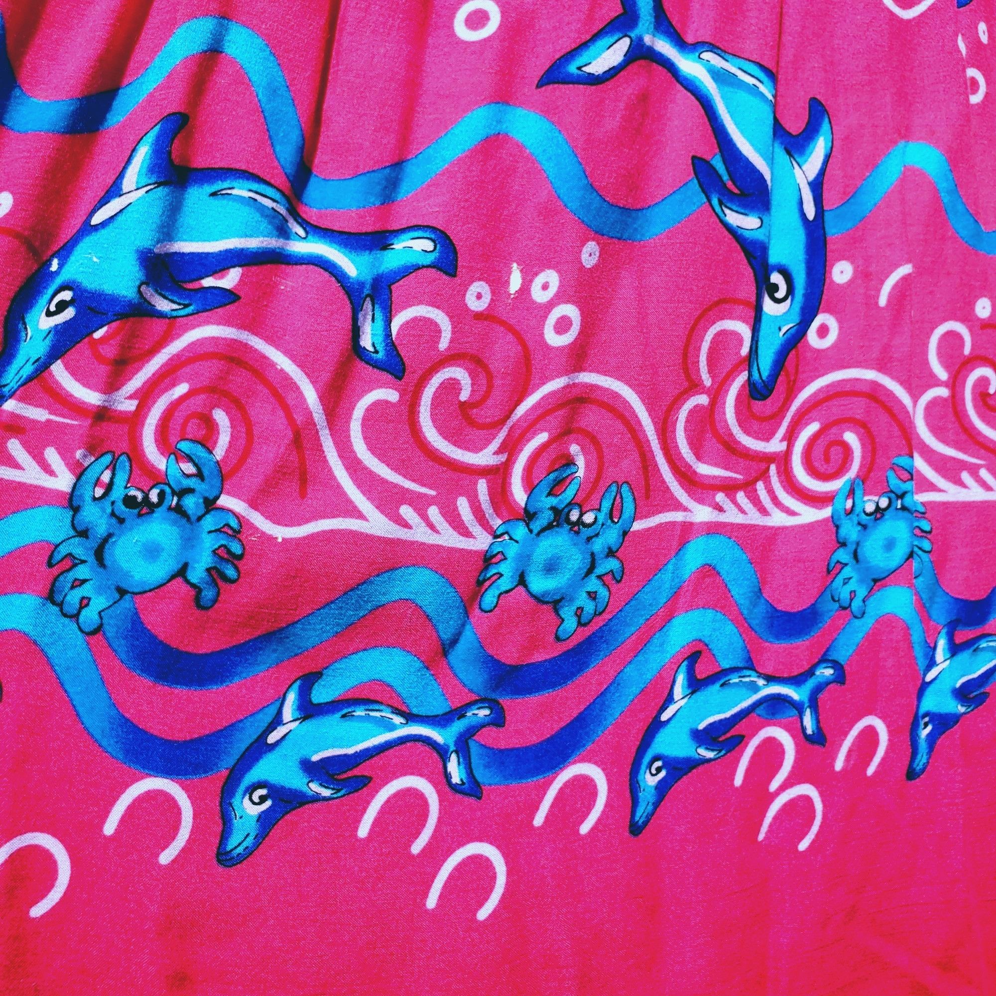 Other Midi Skirt Summer Pink Rayon Medium Blue Dolphins Curved Hem Size 32" / US 10 / IT 46 - 7 Thumbnail