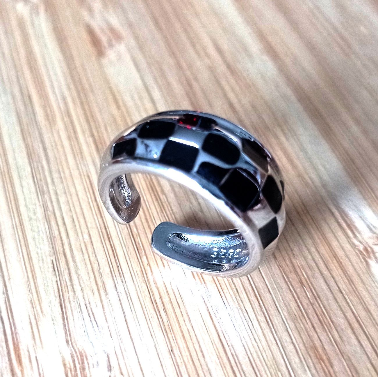 Designer × Vintage Punk Shine Contrast Square Dots 925 Silver Ring Unique Size ONE SIZE - 1 Thumbnail
