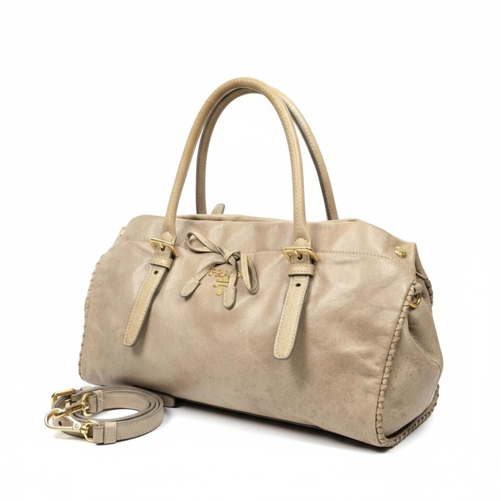 Prada Prada - Beige Leather Handbag with Detachable Strap Size ONE SIZE - 1 Thumbnail
