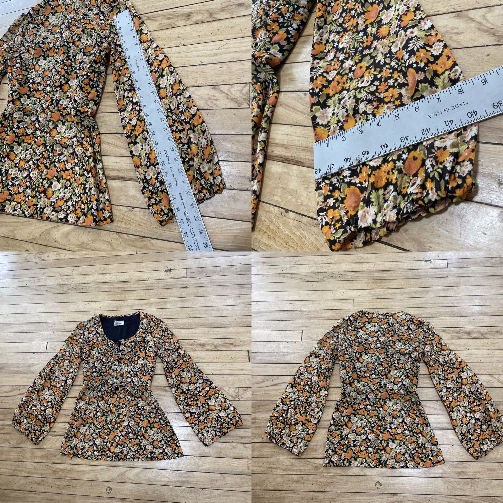 Bell VINTAGE 100% Synthetics VTG Tunic Women 38 Orange Green Floral Bell Sleeve 70s Hippie Shirt Size XS / US 0-2 / IT 36-38 - 9 Thumbnail