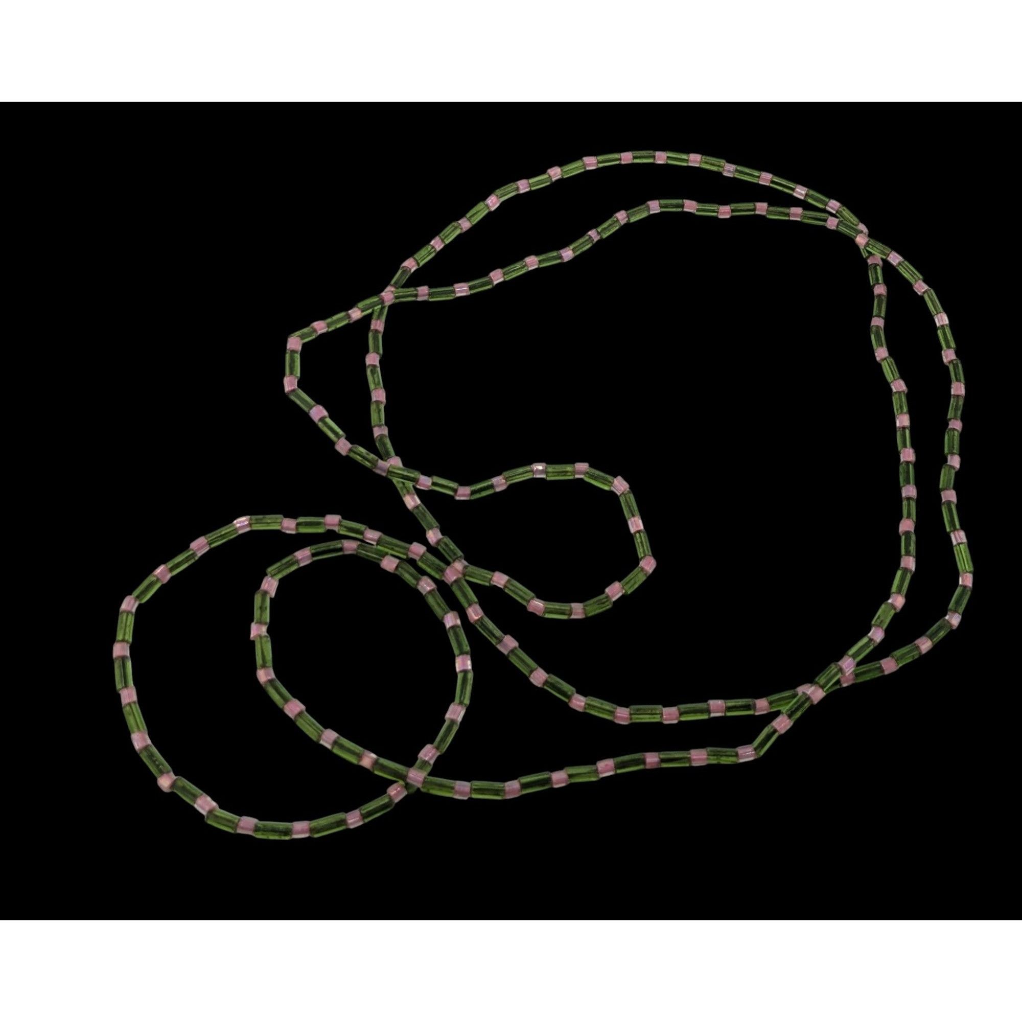 Other Cottagecore Glass Beaded Necklace With Pink & Green Cylindri Size ONE SIZE - 1 Thumbnail