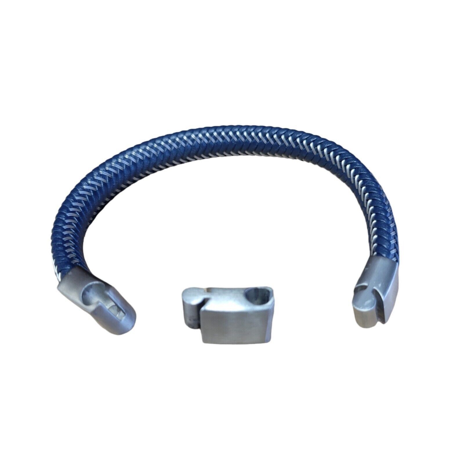 Macys Men's Simone Blue Leather Braided Bracelet In Stainless Size ONE SIZE - 2 Thumbnail