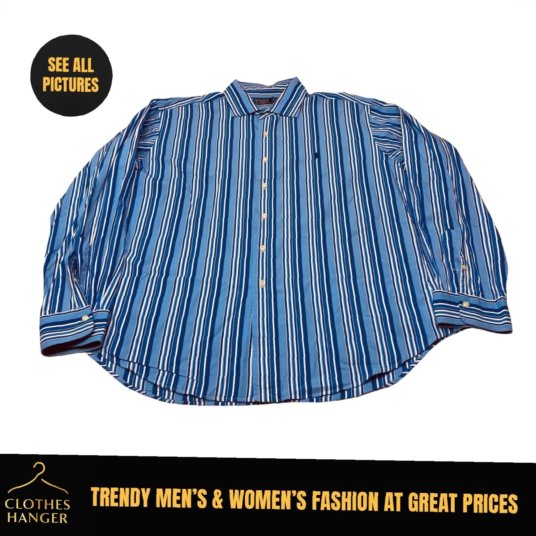Polo Ralph Lauren Polo Ralph Lauren Shirt Mens 2XL Blue Striped Button-Down 100% Cotton 7576 Size US XXL / EU 58 / 5 - 2 Thumbnail