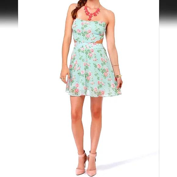 image of Made In USA x Vacation Solemio Floral Convertible Sundress NWT Juniors Size M in Aqua/Peach, Women'