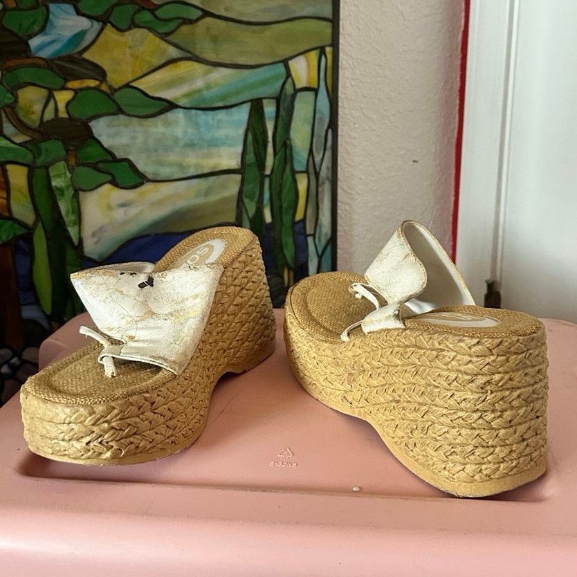 Other soda vintage platform woven white sandals Size US 7 / IT 37 - 3 Thumbnail