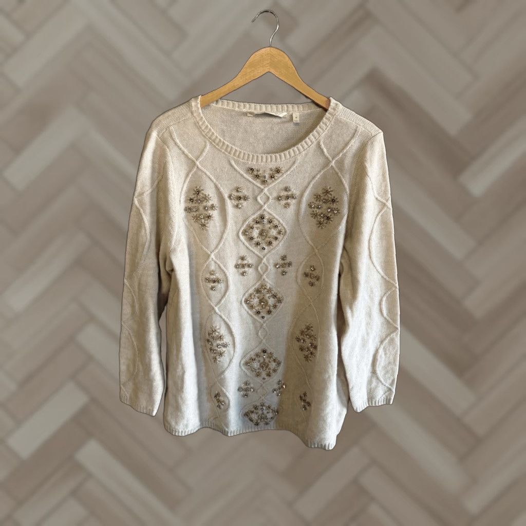 Soft Surroundings Soft Surroundings Sweatshirt Size 1X Beige Knit Long Sleeve Pullover Womens Size XL / US 12-14 / IT 48-50 - 1 Thumbnail
