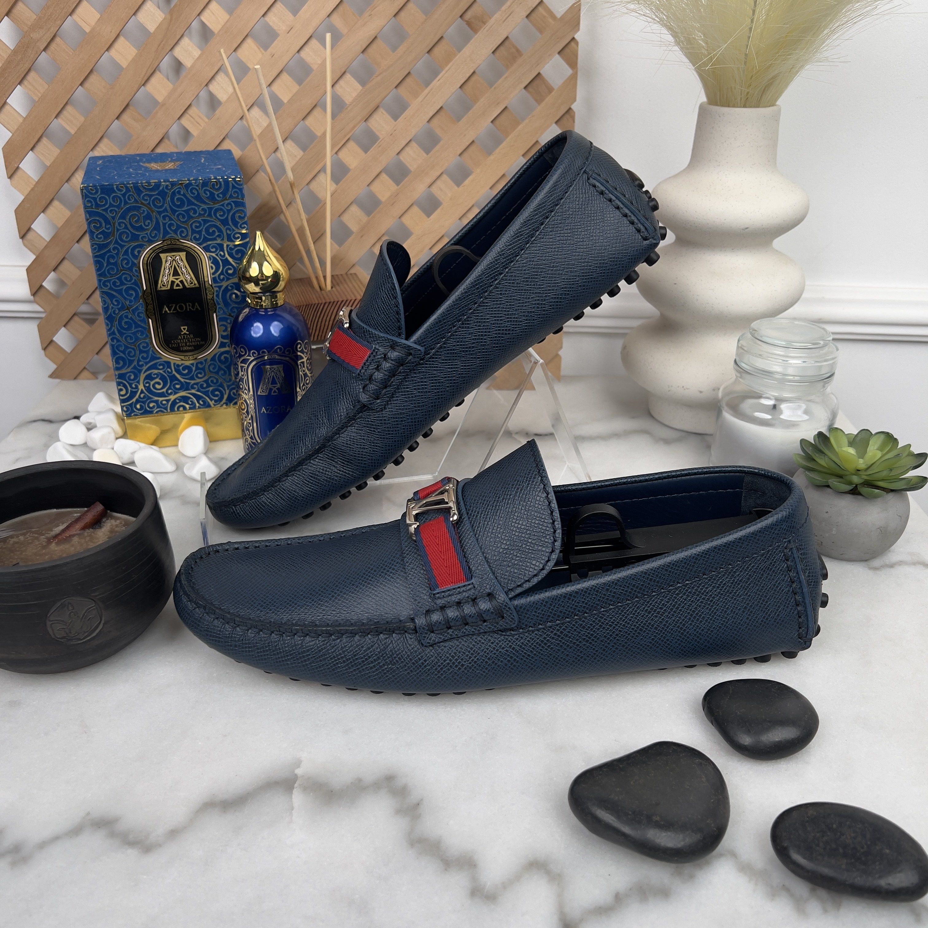 Louis Vuitton Hockenheim Moccasins Blue Taiga Leather Size US 9.5 / EU 42-43 - 5 Thumbnail