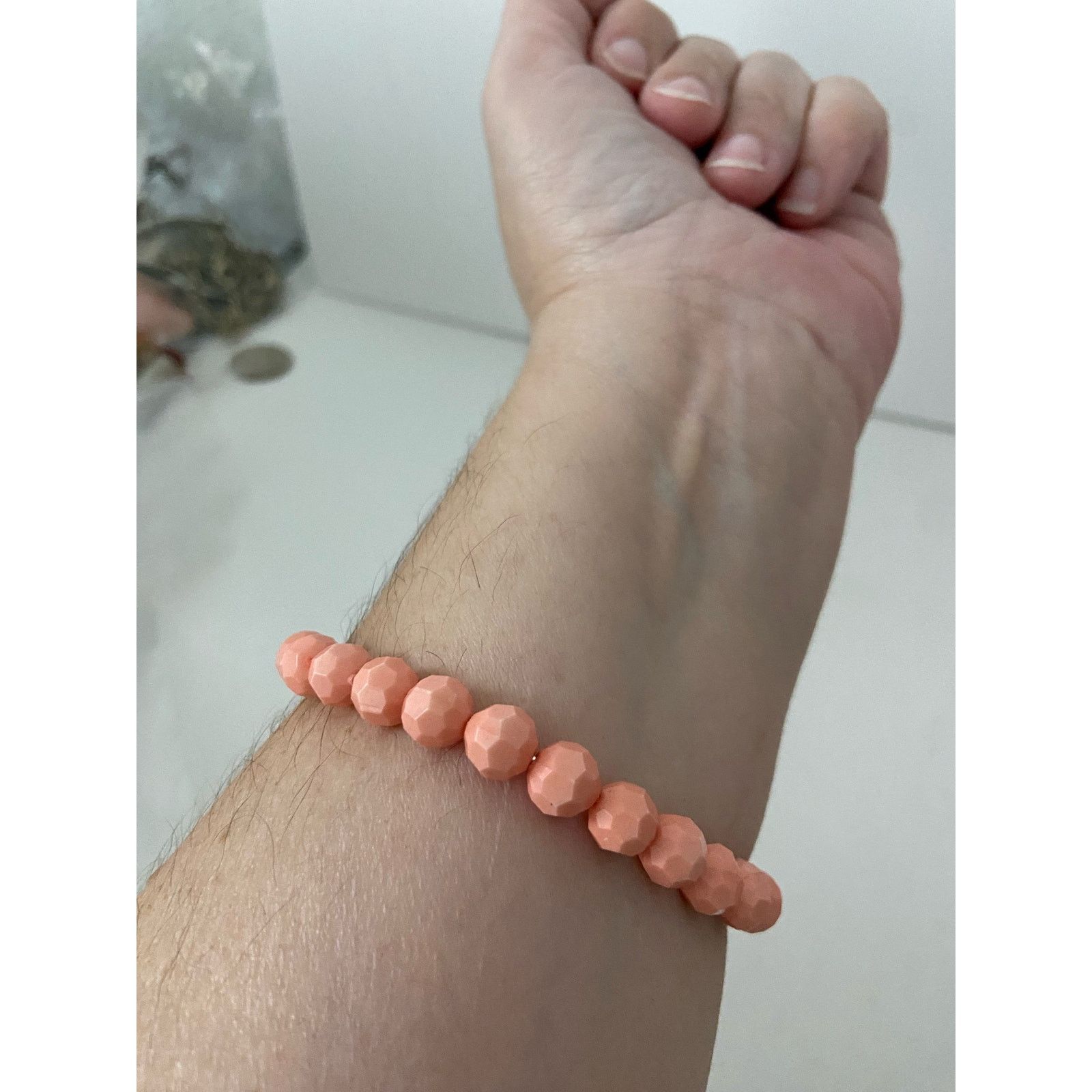 Handmade peach beaded bangle bracelet Size ONE SIZE - 2 Thumbnail