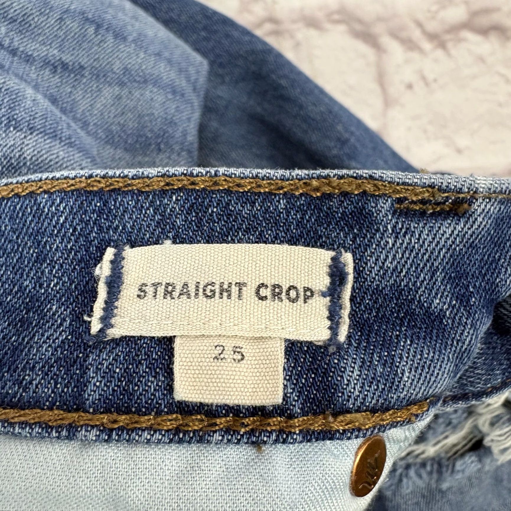 Madewell Madewell Jeans Womens 25 Blue Medium Wash Distressed 26x26 Denim Straight Crop 5-Pocket Zip Mid Rise Size 42" / US 20 - 7 Thumbnail
