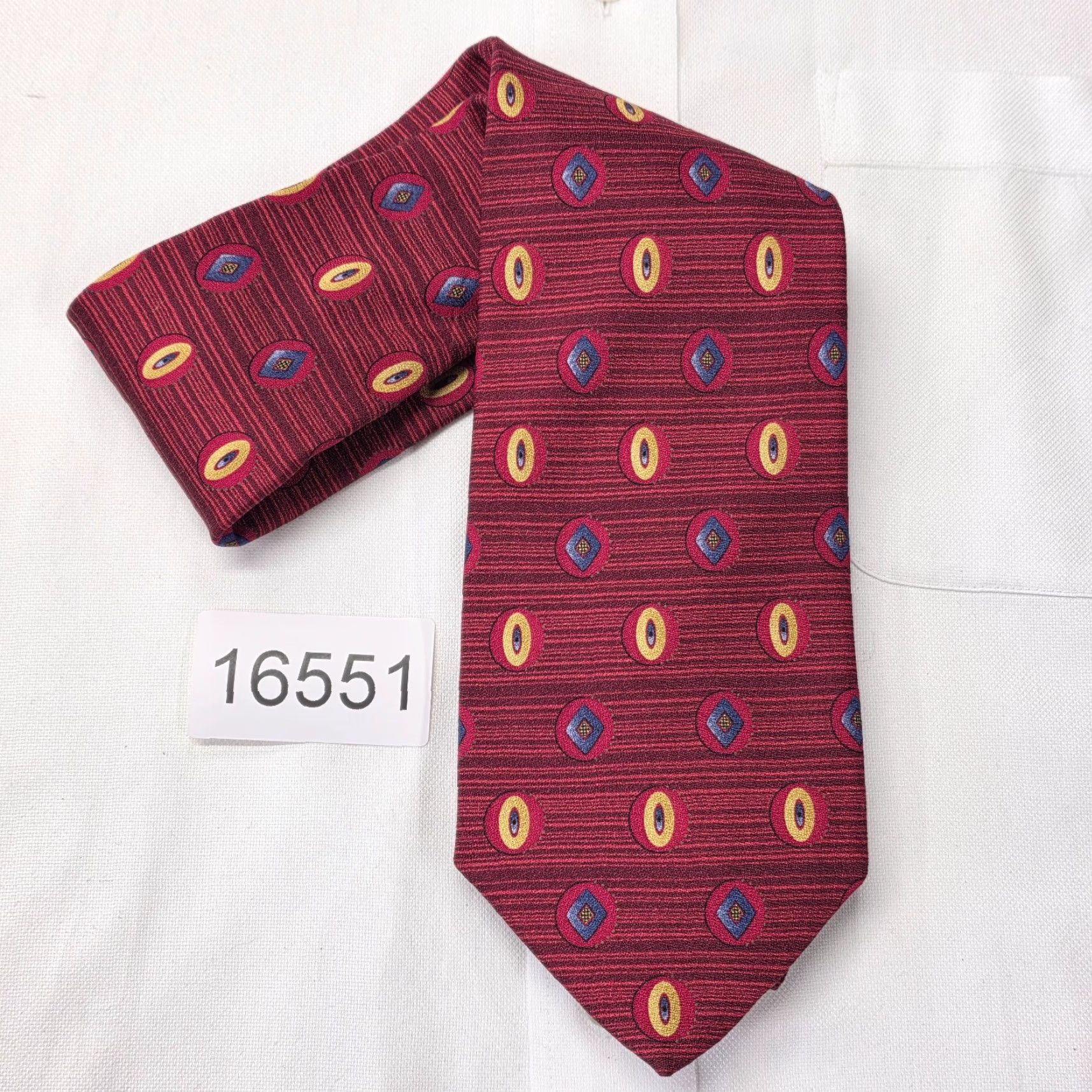 Robert Talbott VINTAGE Robert Talbott Studio Necktie Red Geometric Birdseye Silk Designer Preppy USA Men Tie 57.5" 3.75" Size ONE SIZE - 6 Thumbnail