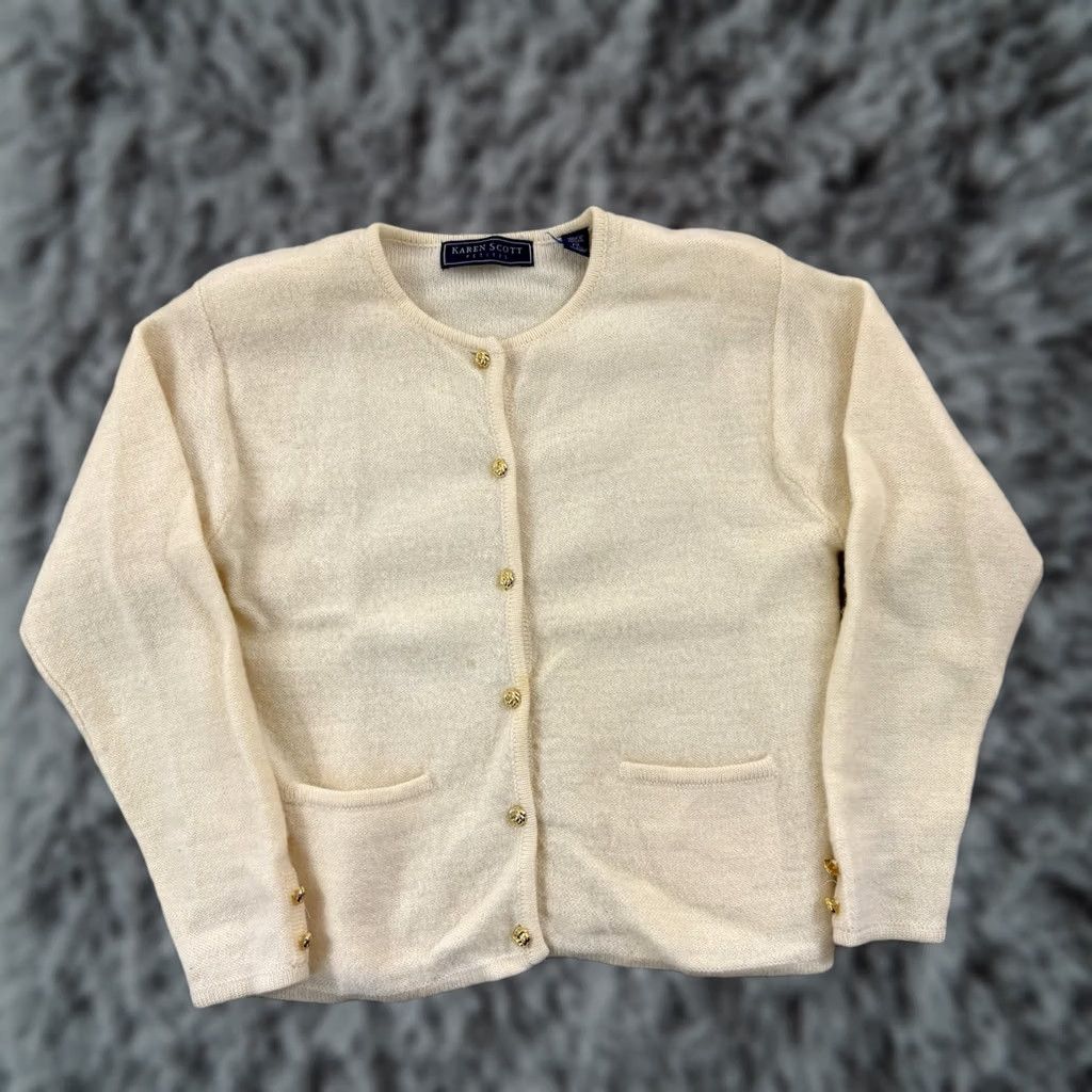 Vintage Karen Scott Cardigan Sweater Womens Small Petite Ivory Cream Long Sleeve Preppy Size S / US 4 / IT 40 - 1 Thumbnail