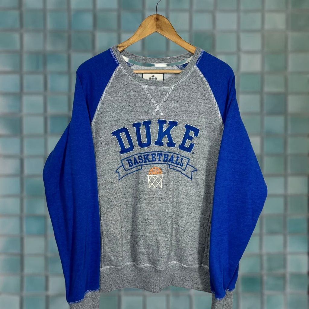 Vintage Duke Basketball Sweatshirt Mens M Gray Blue Raglan Pullover Pocket Embroidered Graphic Print Crew Neck Fleece Cotton Blend All Seasons Size US M / EU 48-50 / 2 - 1 Thumbnail