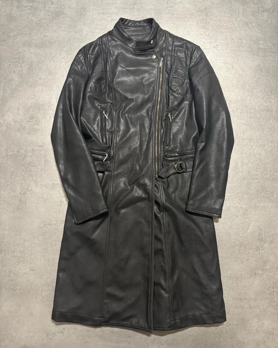 Vintage 2000s Plein Sud Asymmetrical Black Padded Leather Trench Jacket Size US XS / EU 42 / 0 - 1 Thumbnail