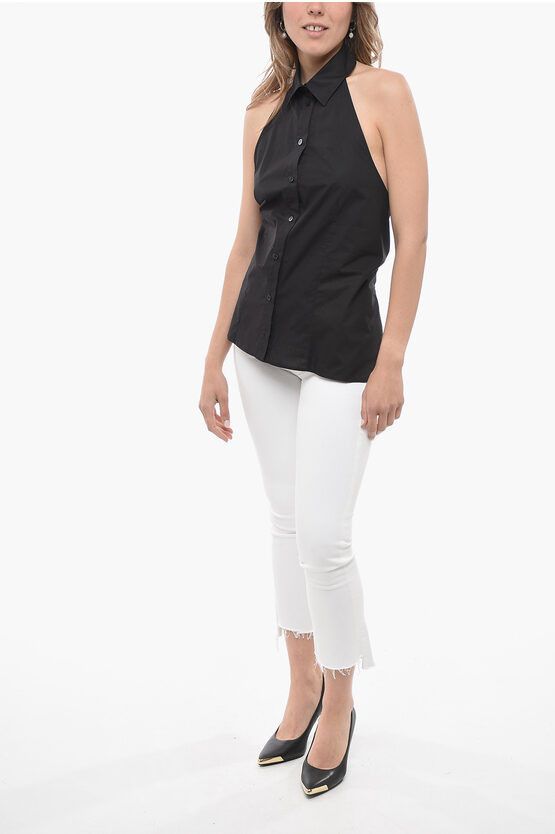 MSGM og1mm0724 Bare Back Halter Neck Shirt in Black Size M / US 6-8 / IT 42-44 - 4 Thumbnail