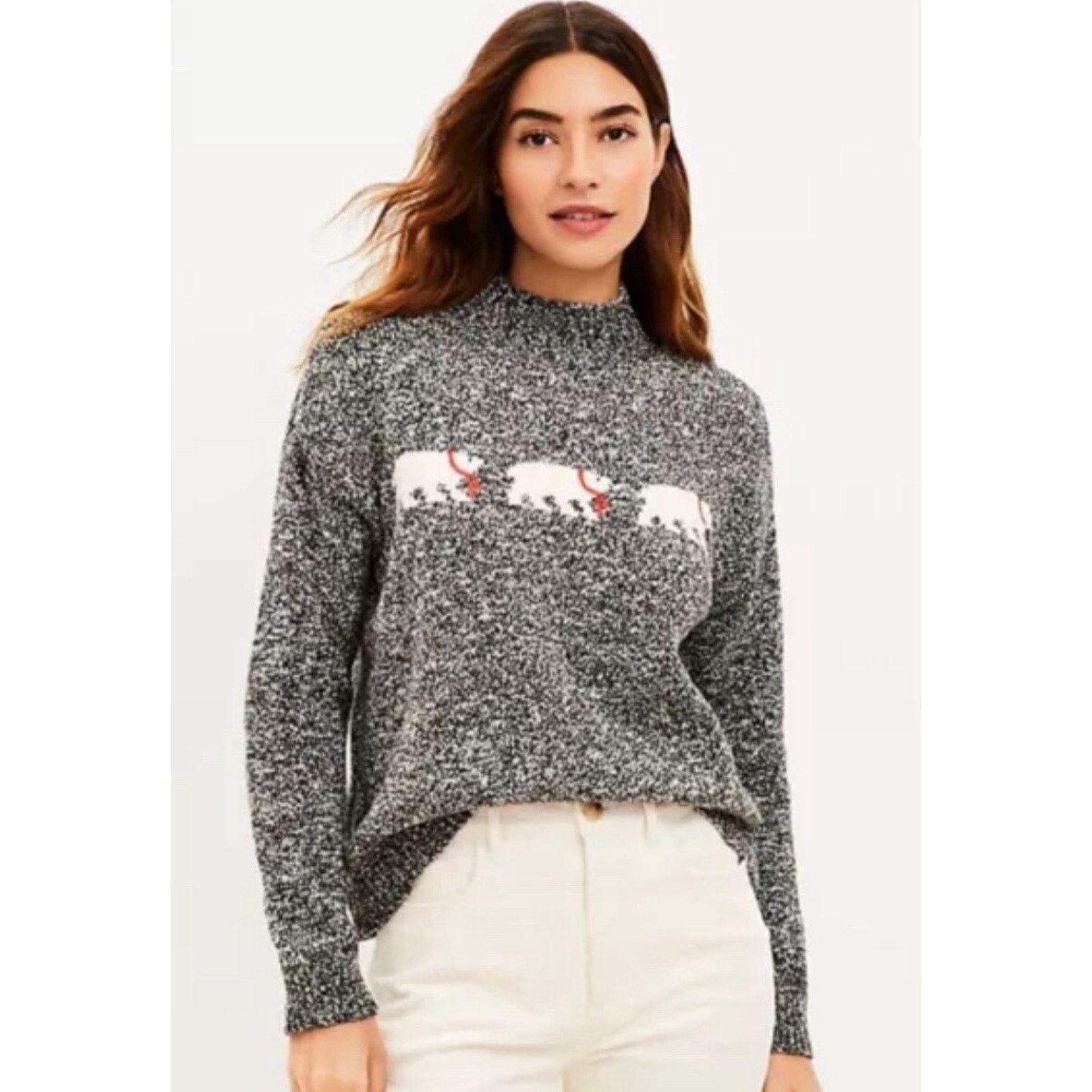 Loft Ann Taylor Loft Polar Bears Mock Neck Sweater Size Small EUC Size S / US 4 / IT 40 - 2 Thumbnail