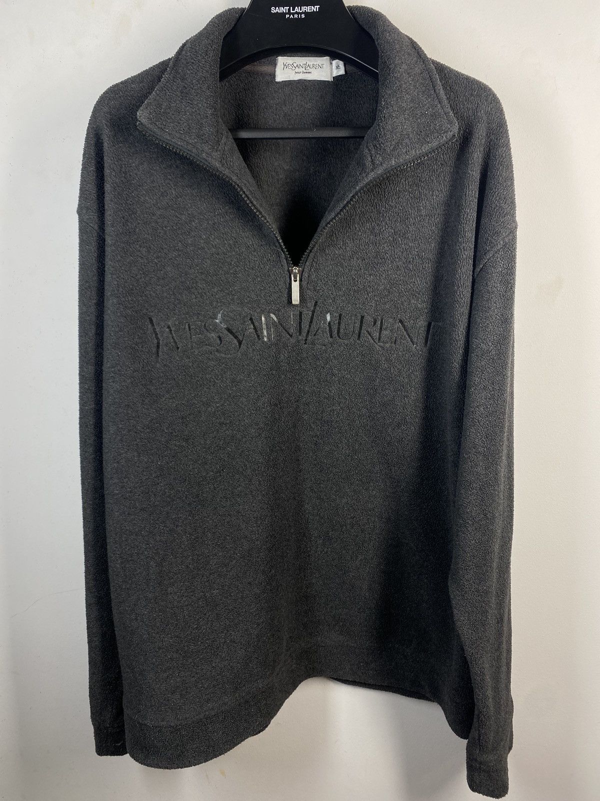 Yves Saint Laurent Fleece YSL Sweatshirt 1/4 Zip Big Logo Grey YSL Sweater Size US XL / EU 56 / 4 - 3 Thumbnail