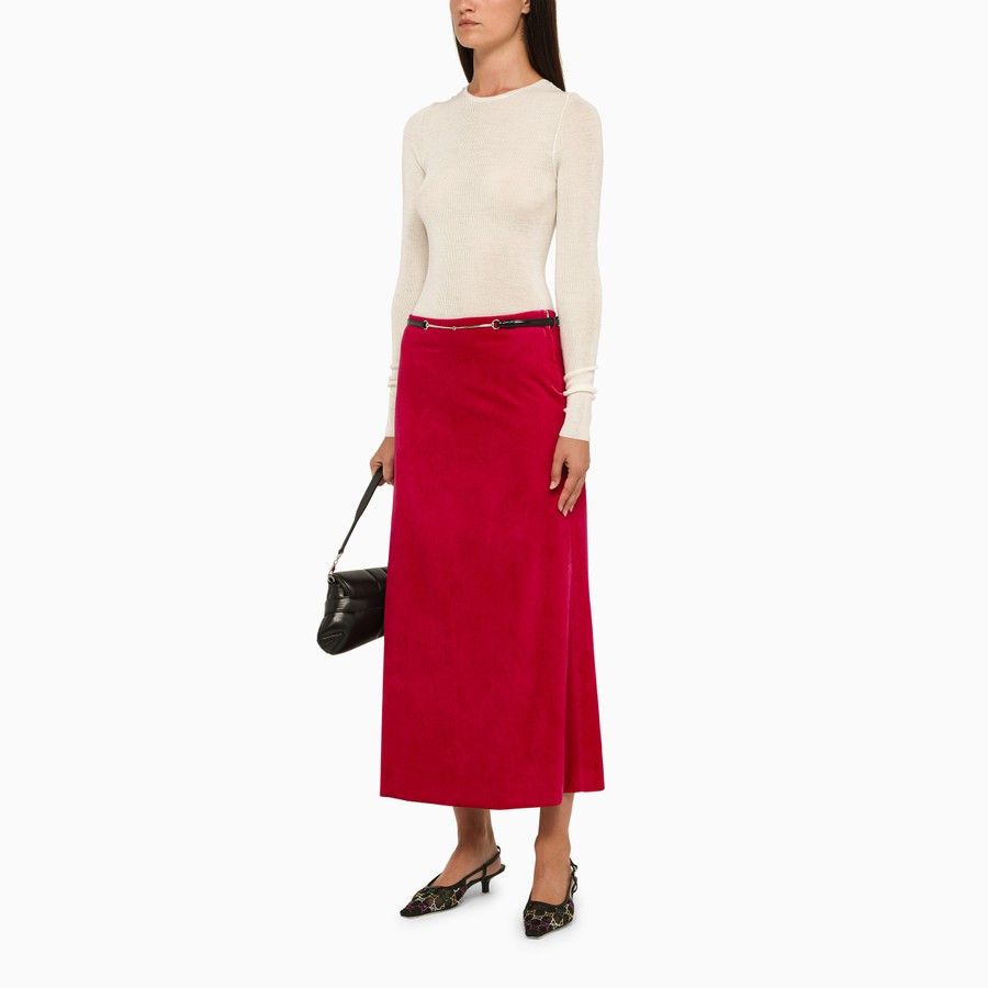 Gucci o1d2blof0824 Velvet Bloom Midi Skirt in Pink Size 27" / US 4 / IT 40 - 2 Thumbnail