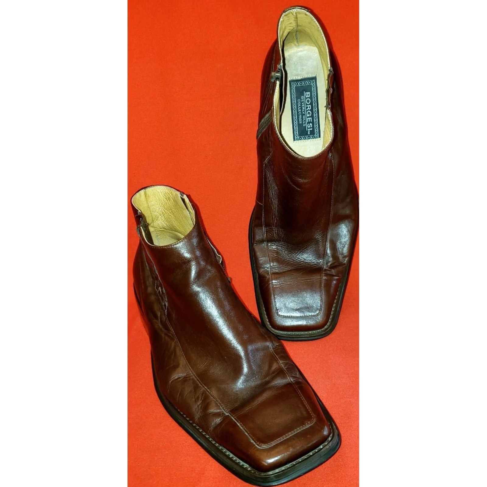 Vintage Borgesi Beverly Hills Collection Men's Ankle Boots Brown Leather Zip 13M 46EU Boots Mens Brown Leather Zip Size US 13 / EU 46 - 2 Thumbnail