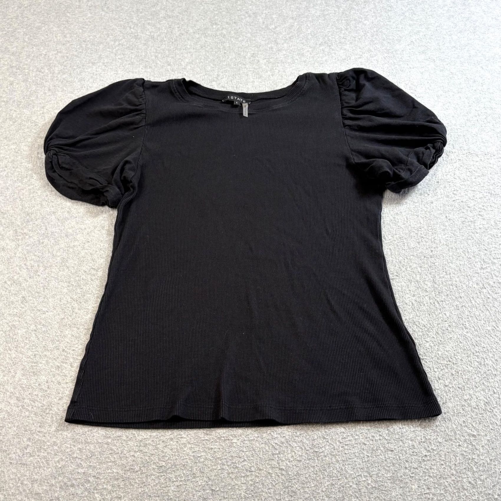 Vintage VINTAGE 1 STATE Shirt Womens Large Black Puff Sleeve Cotton Crewneck Ribbed Top Size L / US 10 / IT 46 - 2 Thumbnail