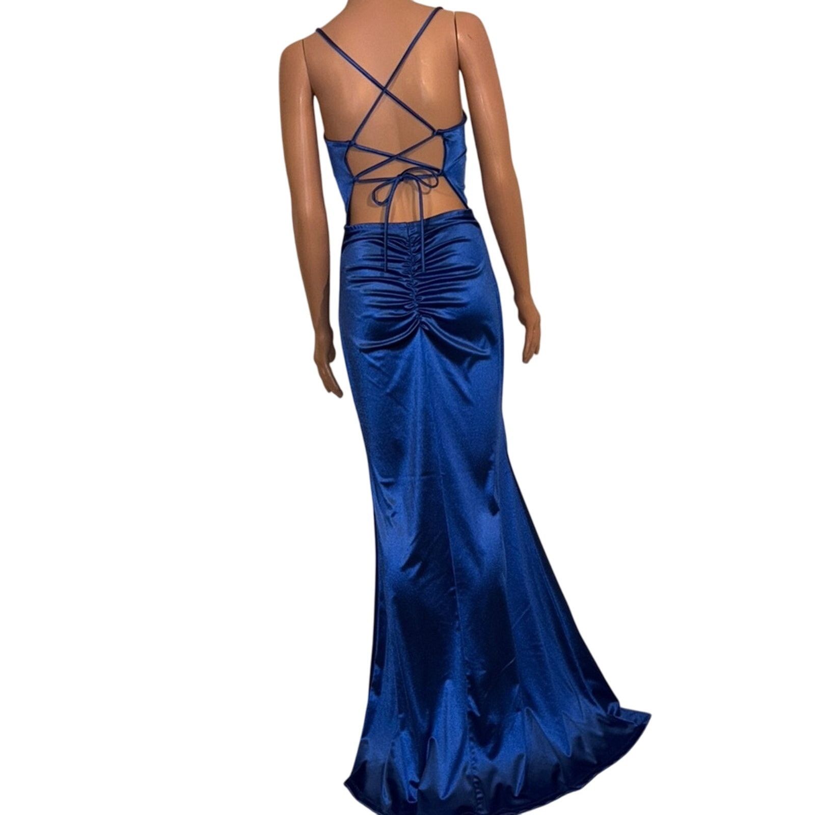The Unbranded Brand Blue Satin Backless Dress Size Medium Size M / US 6-8 / IT 42-44 - 1 Thumbnail