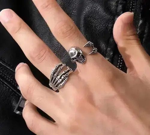 Carrol & Co. 2pcs Men's Vintage Skull Open Adjustable Ring Size ONE SIZE - 4 Thumbnail