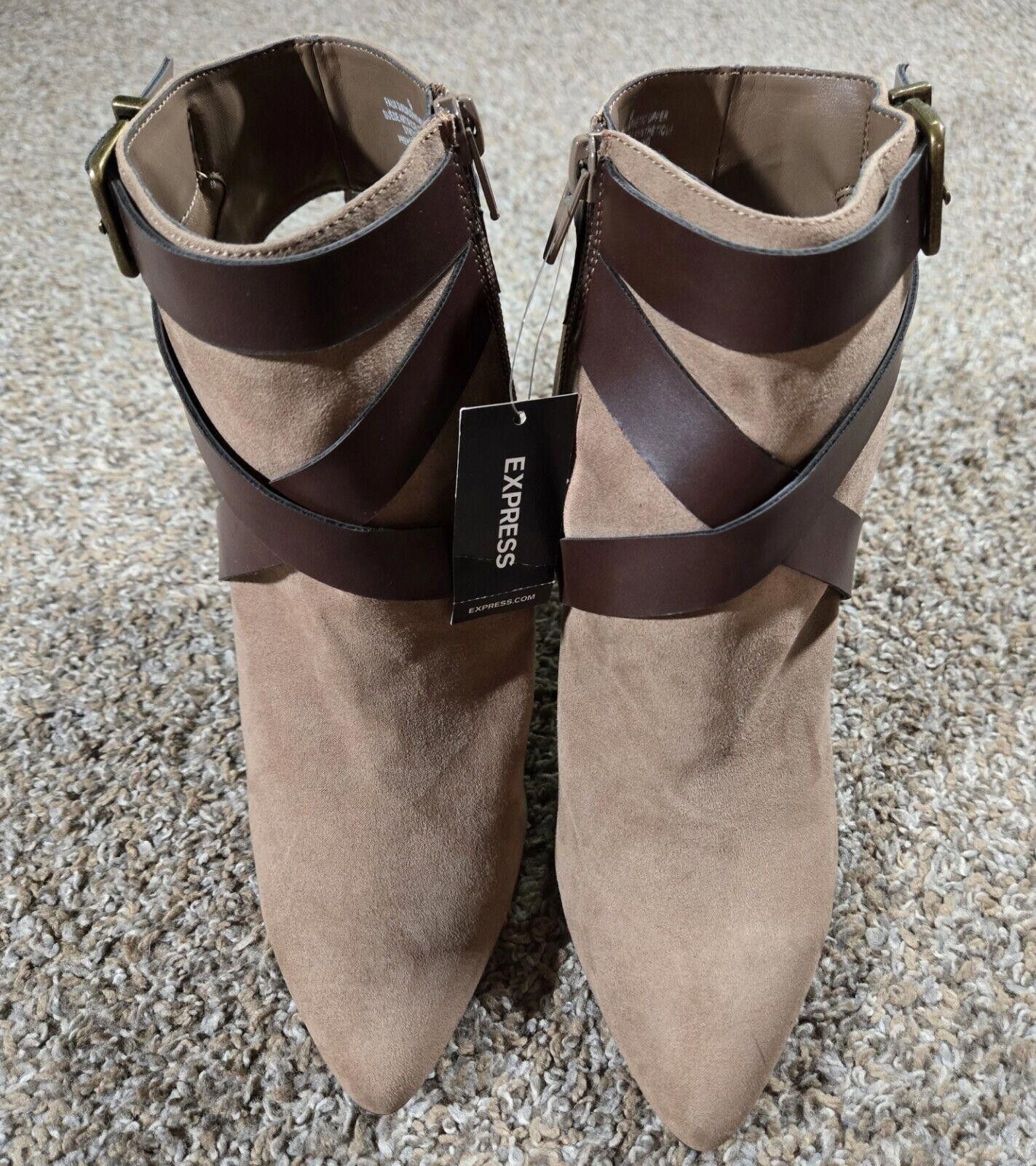 Express Express Pointed Toe Open Back Tan High Heel Shoe Size 9 Size US 9 / IT 39 - 2 Thumbnail