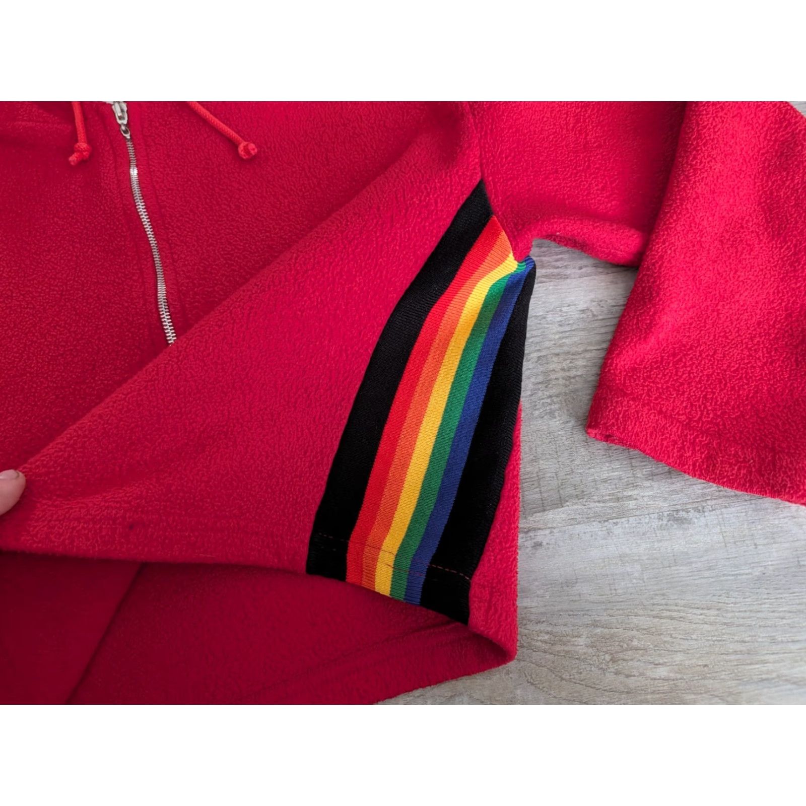 Rainbow VINTAGE In Charge Sweatshirt Shirt Womens Cropped Full Zip Hooded Fleece Red With Rainbow Sides M USA Size M / US 6-8 / IT 42-44 - 2 Thumbnail