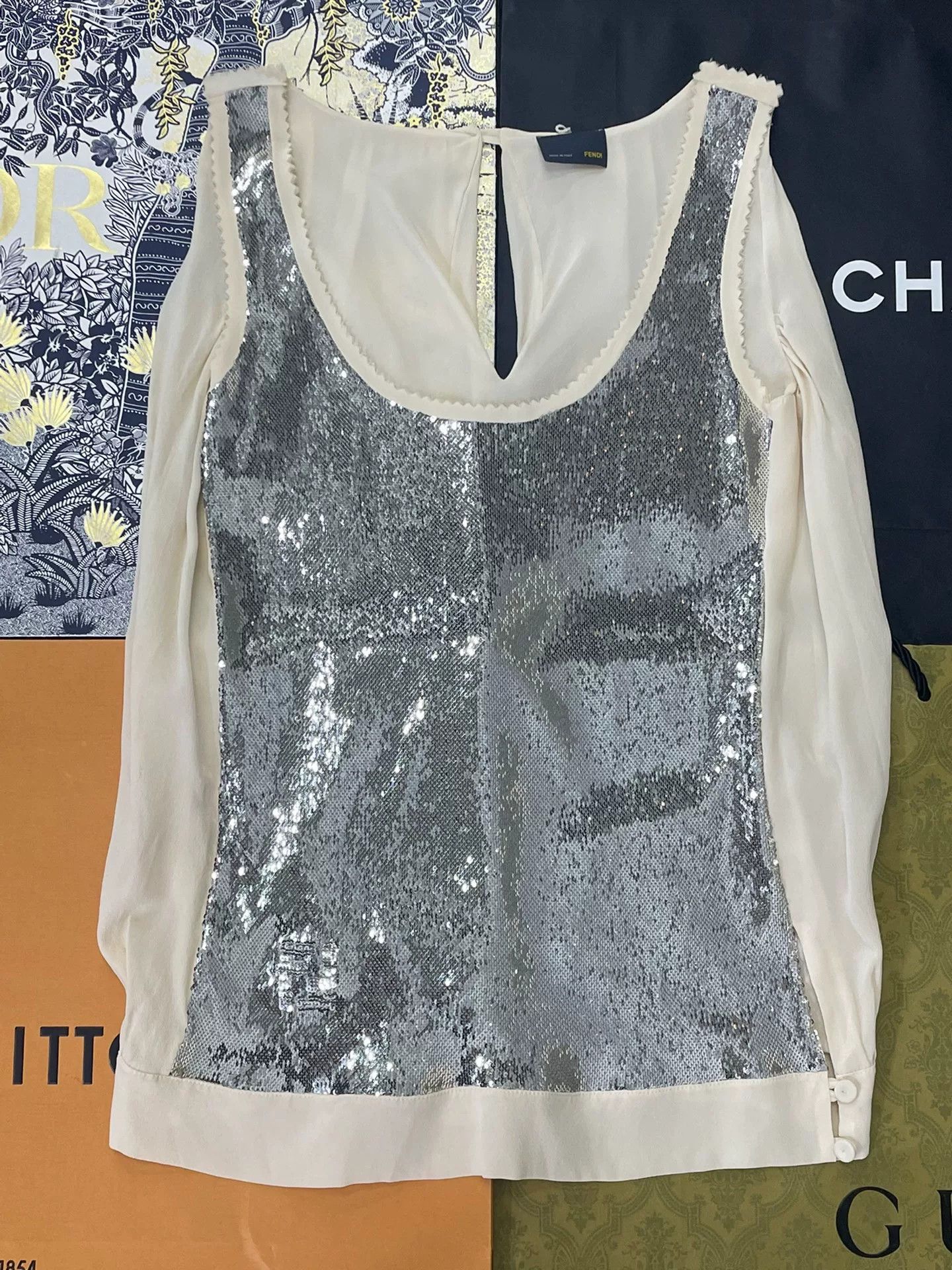Fendi FENDI Beige Sequin Silk Camisole Size S / US 4 / IT 40 - 1 Thumbnail