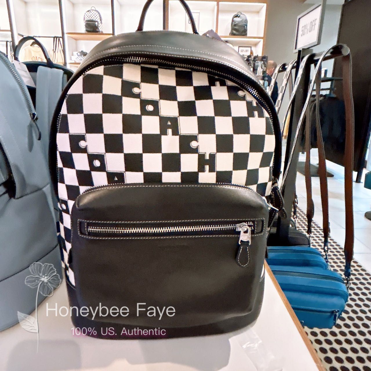 image of Coach West Backpack With Checkerboard Print Cr207 in Silver/Black/Chalk, Men's