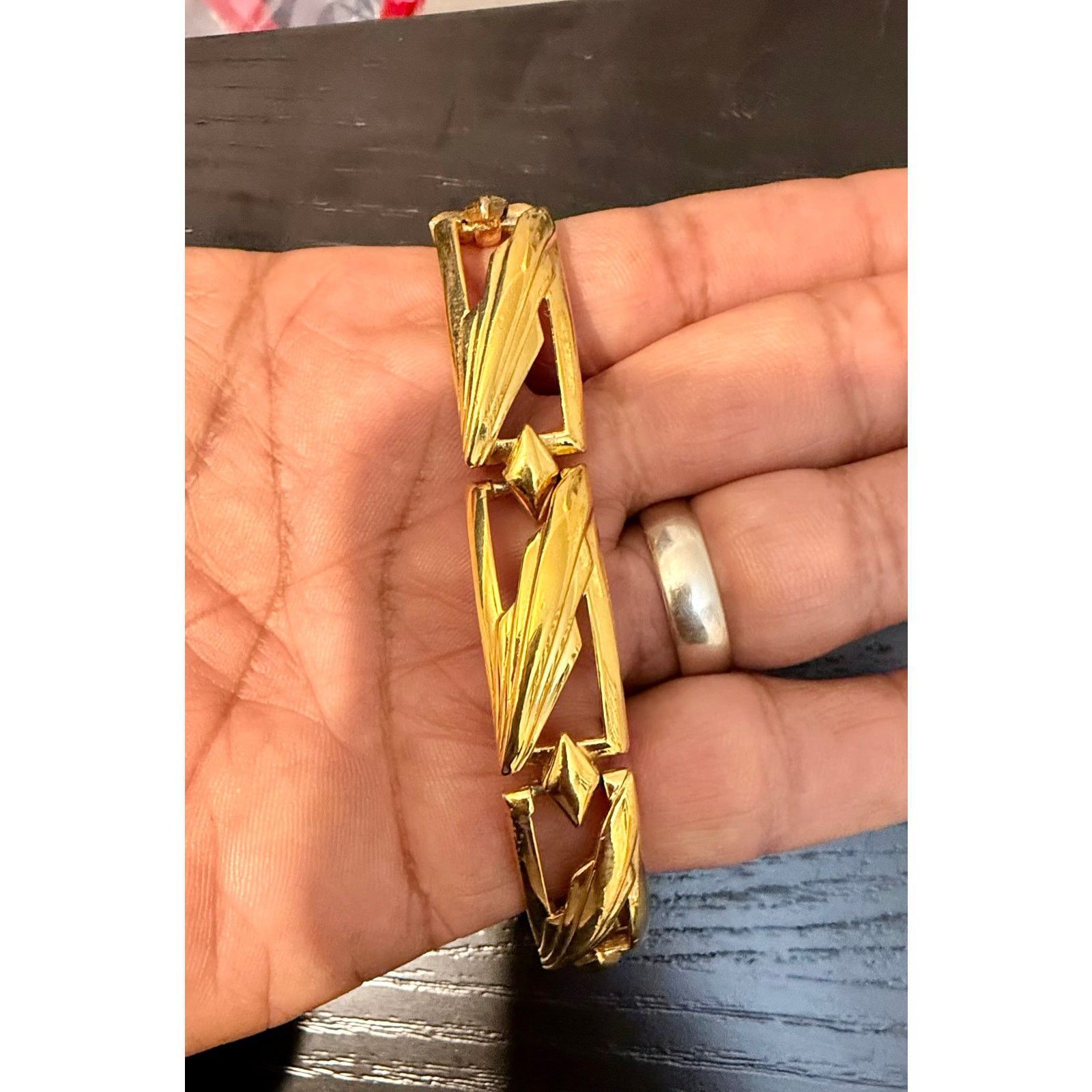 Other Vintage Signed Monet Gold Tone Geometric Link Bracelet 6.75” Size ONE SIZE - 2 Thumbnail