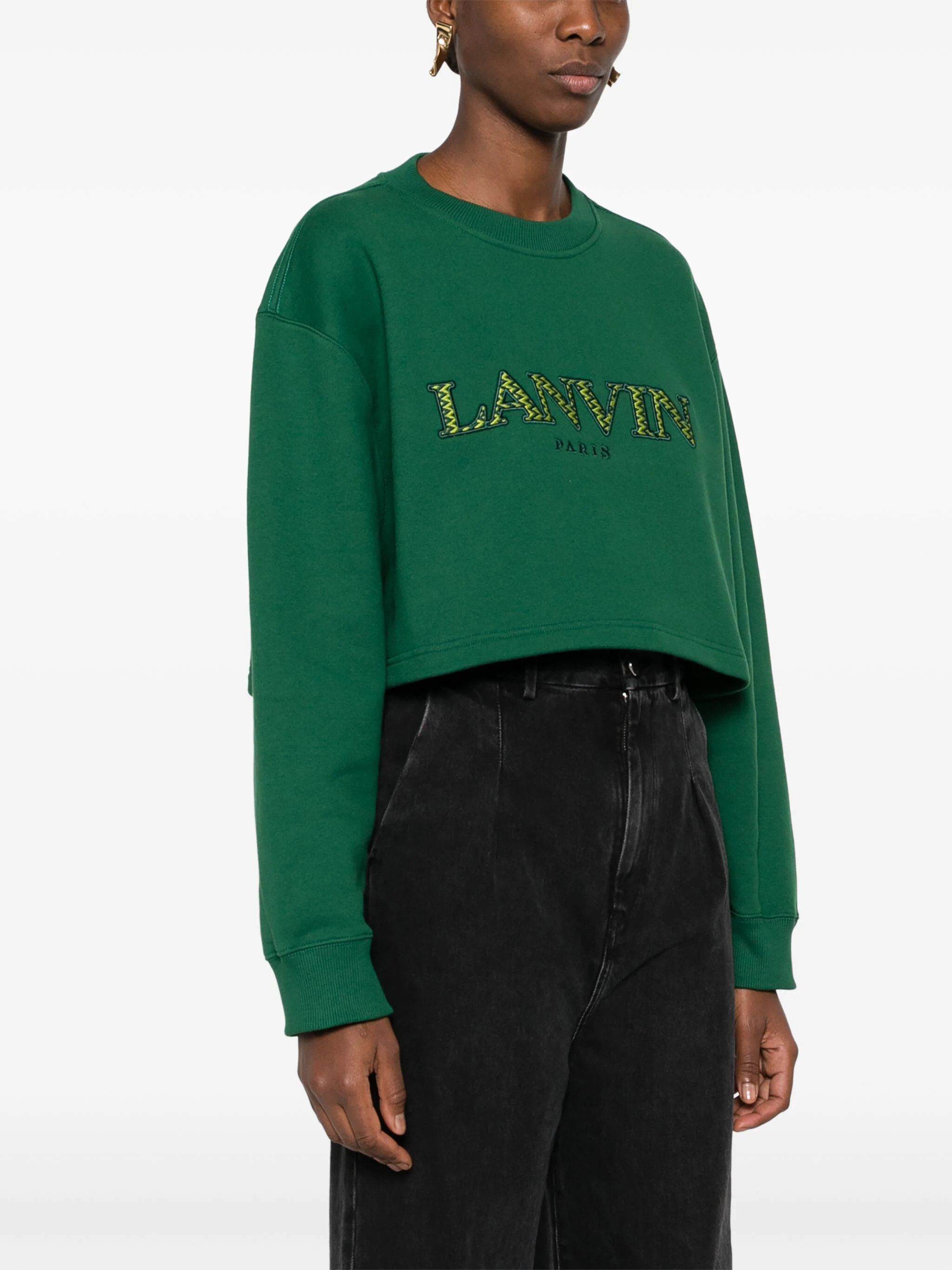 Lanvin o1s22i1n1024 Cropped Sweatshirt in Green Size L / US 10 / IT 46 - 3 Thumbnail