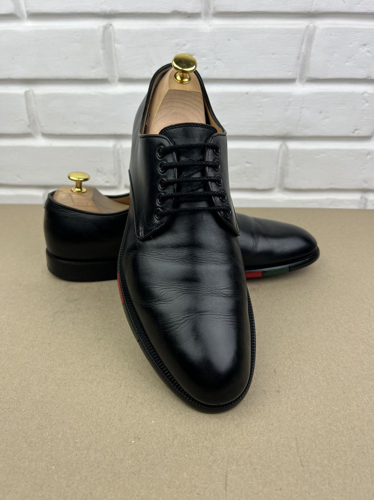 Gucci GUCCI Derby Leather Shoes Lace Up Web Stripe Black Men’s Size US 10.5 / EU 43-44 - 2 Thumbnail
