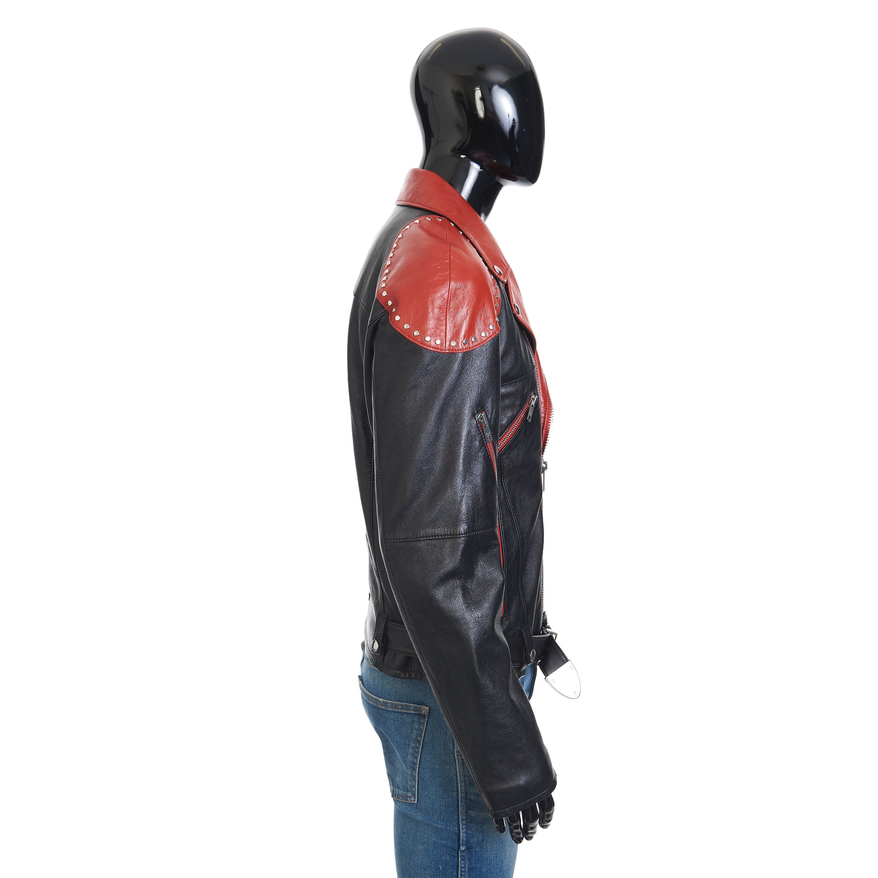 Celine Loose Fit Studded Biker Jacket In Black & Red Soft Lambskin Size US M / EU 48-50 / 2 - 8 Thumbnail