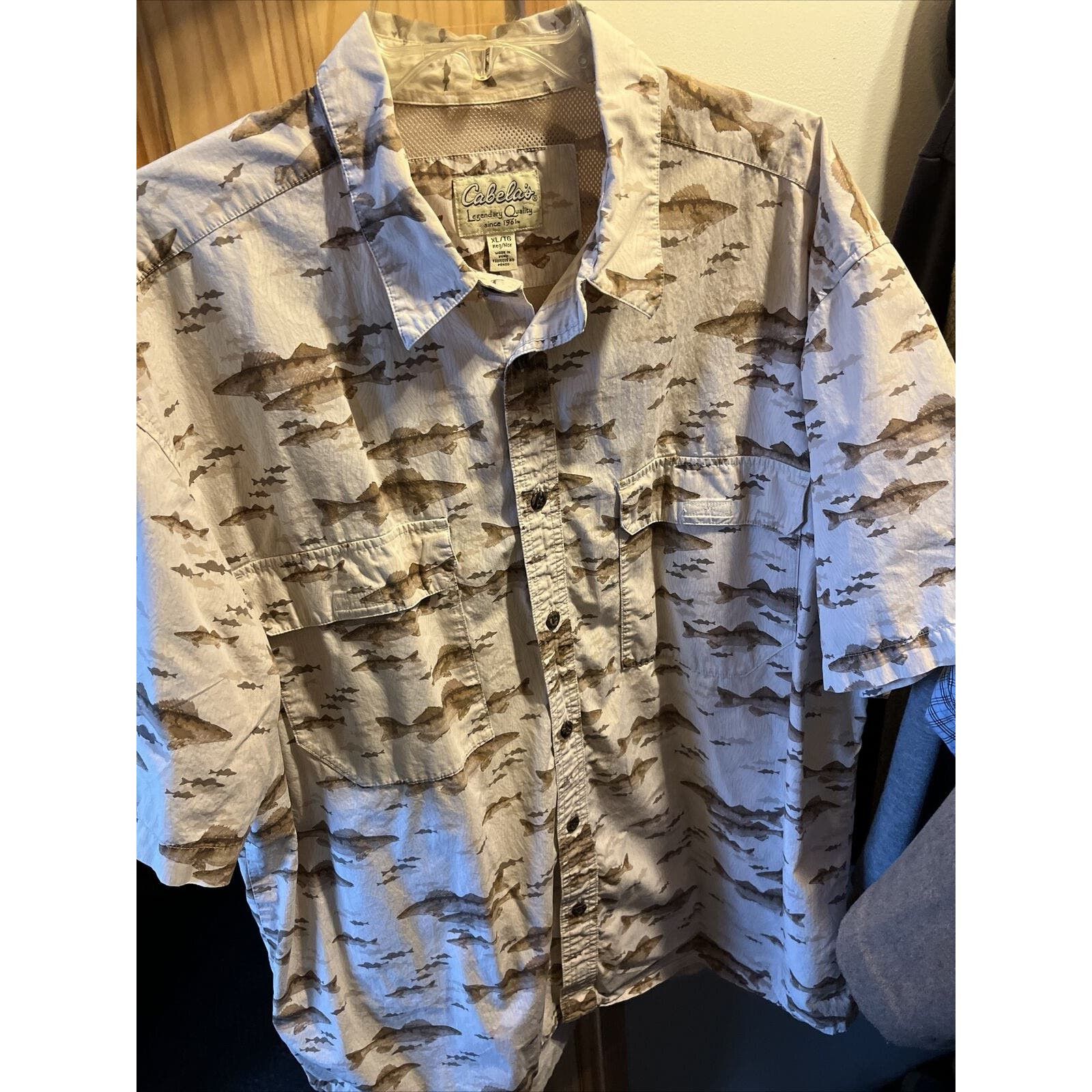 Chemise De Pêche Cabela's Homme – Vintage, Beige, Manches Longues, Taille L Tall (Très Bon état)