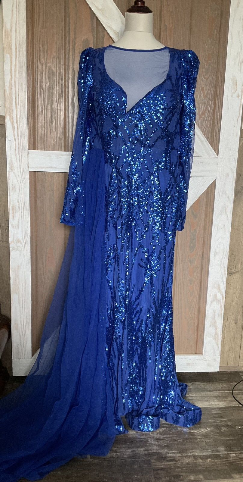 Other Faeriesty Elegant Blue Sequined Evening Gown W/ Sheer Train Size 3XL / US 20-22 - 4 Thumbnail