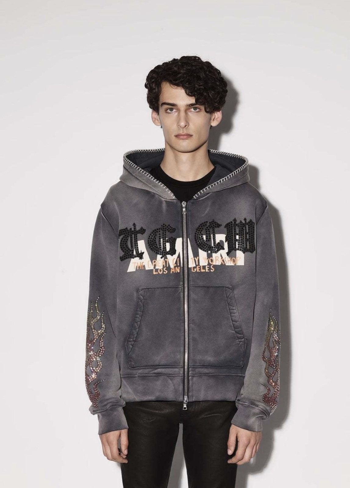 Amiri Amiri x TGCW Swarovski Crystal Flame Zip up Hoodie Size US M / EU 48-50 / 2 - 2 Thumbnail