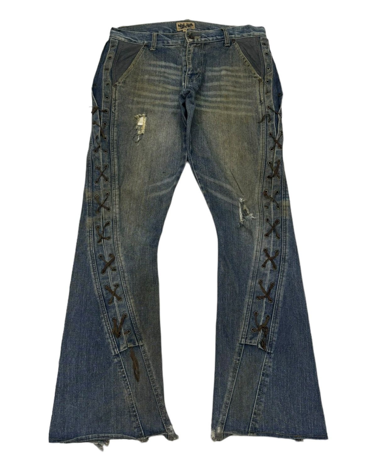 Pre-owned Hysteric Glamour X If Six Was Nine Nylaus Jeans Lace Up Distressed Denim Tornado Mart Style In Blue