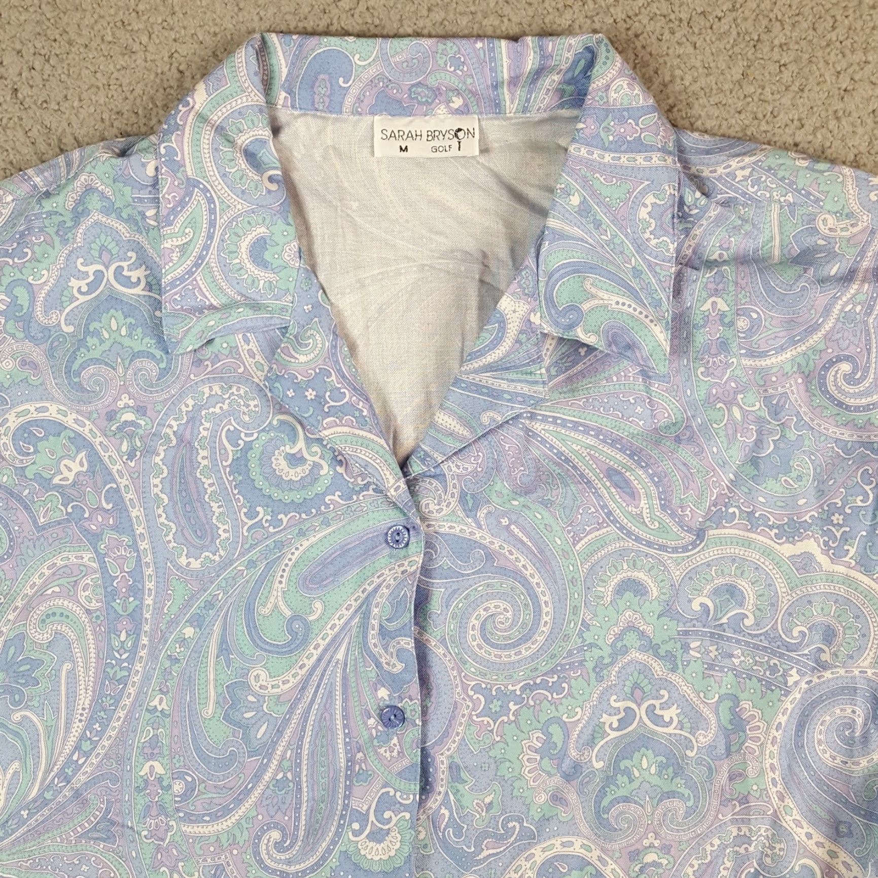 Vintage VINTAGE Sarah Bryson Polo Shirt Women's M Breathable Collared Paisley Blue 90s Preppy Retro Golf Polo Shirt Size M / US 6-8 / IT 42-44 - 3 Thumbnail