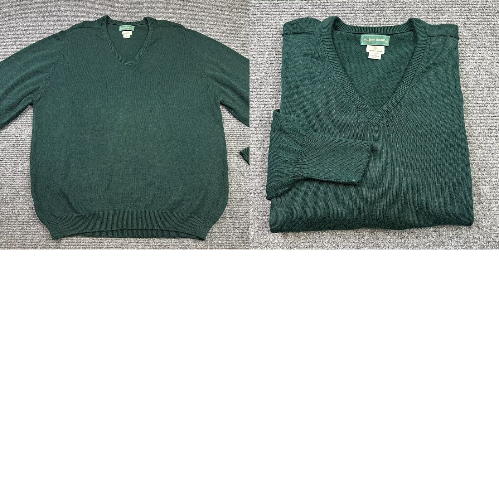 Vintage VINTAGE Mens Sweater 3XL Green V-Neck 100% Cotton Egyptian Nile Cotton Heavyweight Knit Michael Thomas USA 90s Size US XXL / EU 58 / 5 - 8 Thumbnail