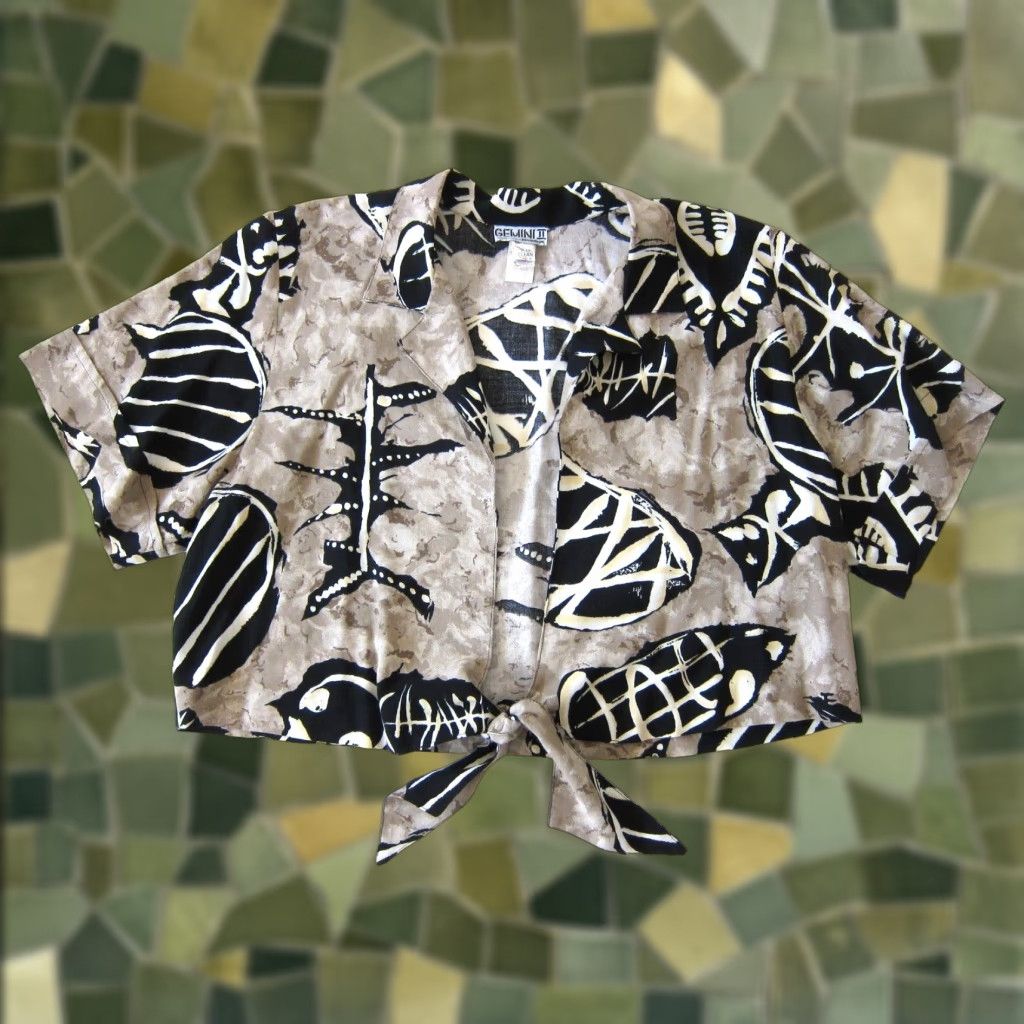 Vintage VINTAGE Gemini II Design Co. Black Brown Abstract Art Crop Tie Blouse Size 18 Mens Womens Girls Boys Size XXL / US 16-18 / IT 52-54 - 1 Thumbnail