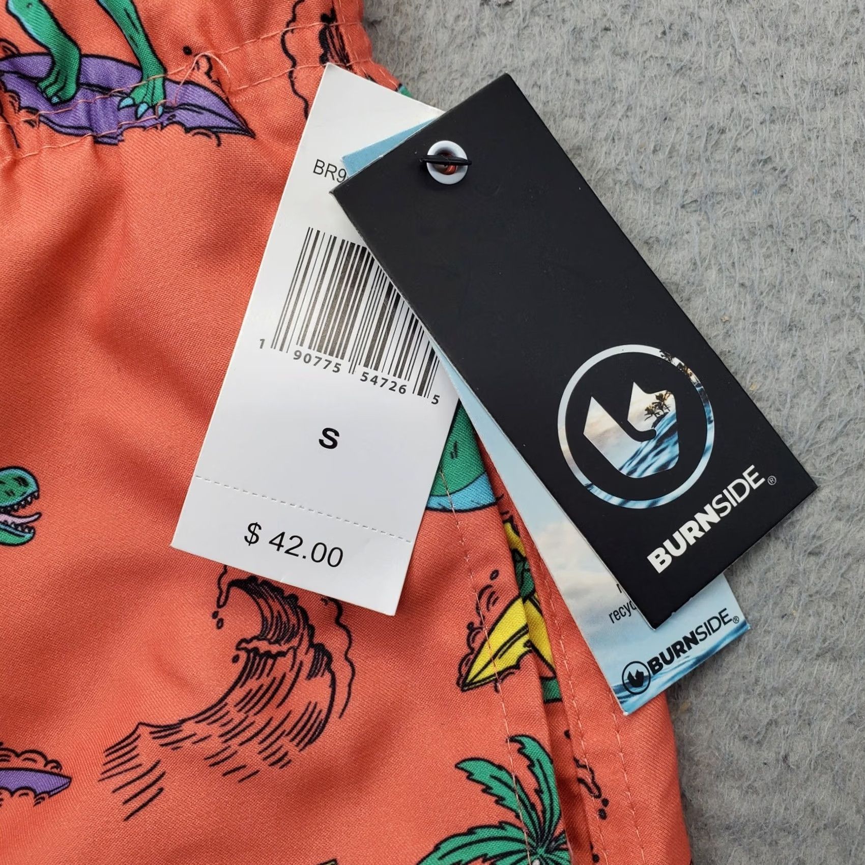 Burnside Burnside Mens Bottom S Mens Swim Trunk Shorts Dinosaur Print Stretch Drawstring Multicolor Size US 29 - 7 Thumbnail