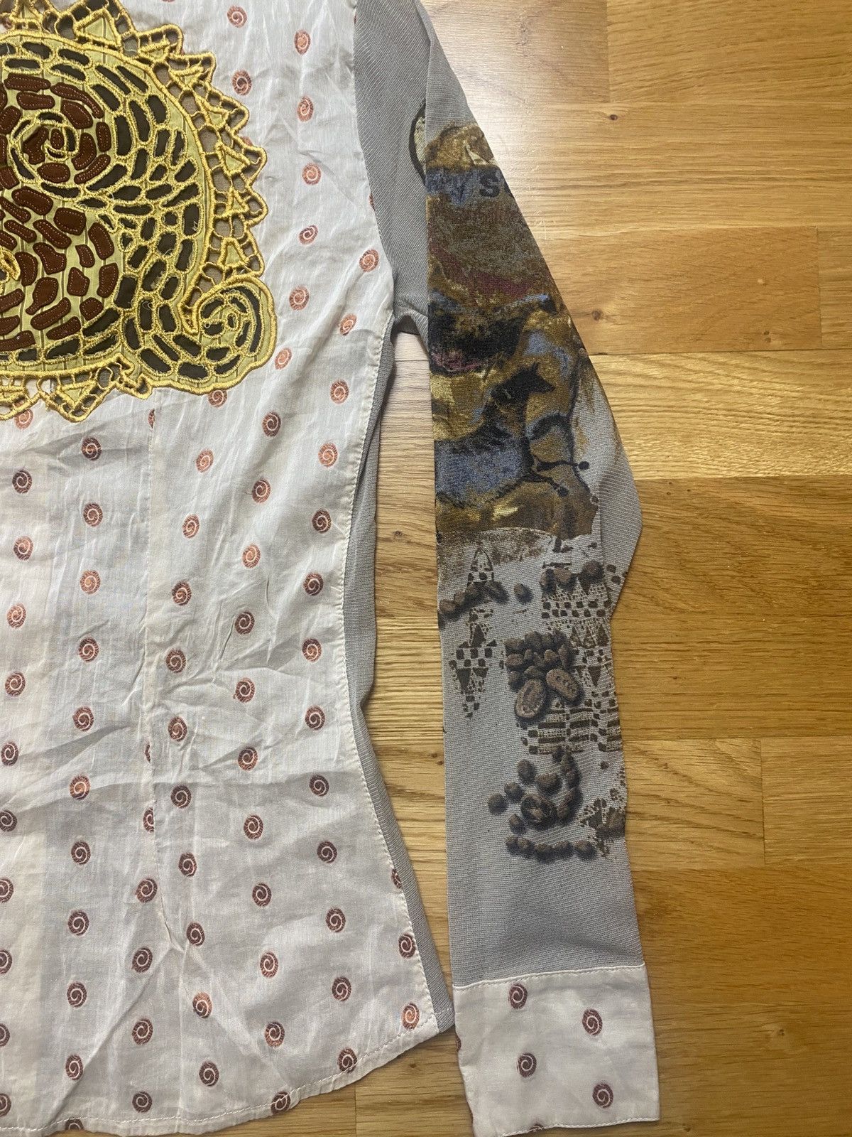 Jean Paul Gaultier Save The Queen Art Print Mesh Panel Blouse M Embroidered Size M / US 6-8 / IT 42-44 - 6 Thumbnail