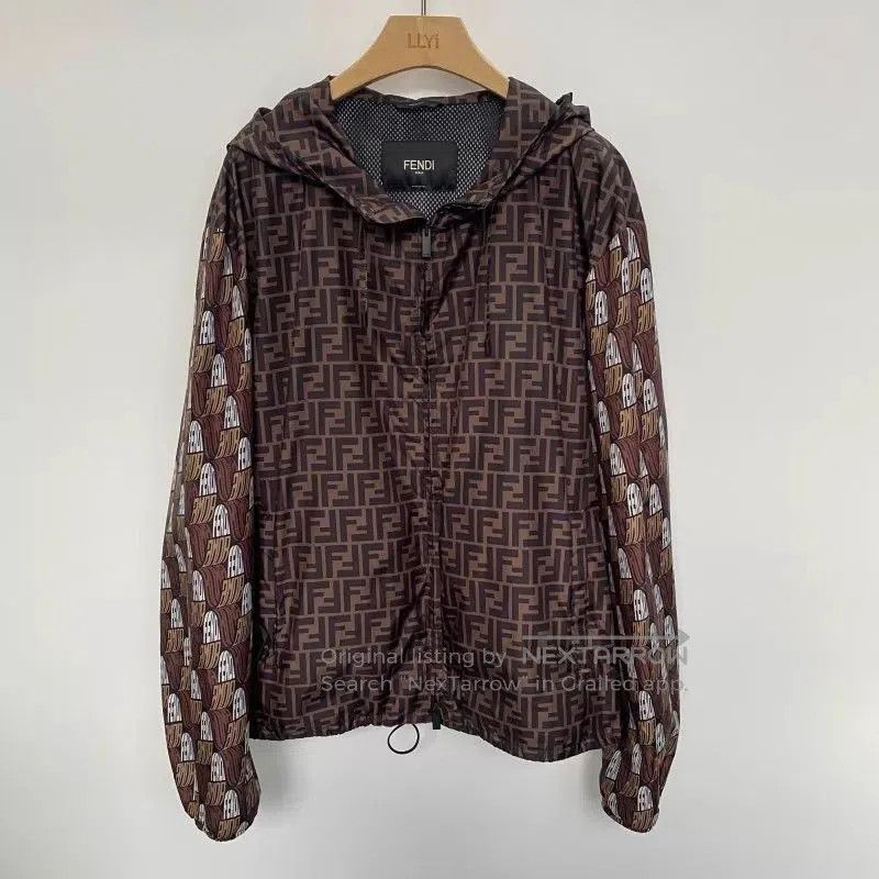 Fendi Brown XL Hooded Jacket with Monogram Pattern. Size US XL / EU 56 / 4 - 1 Thumbnail
