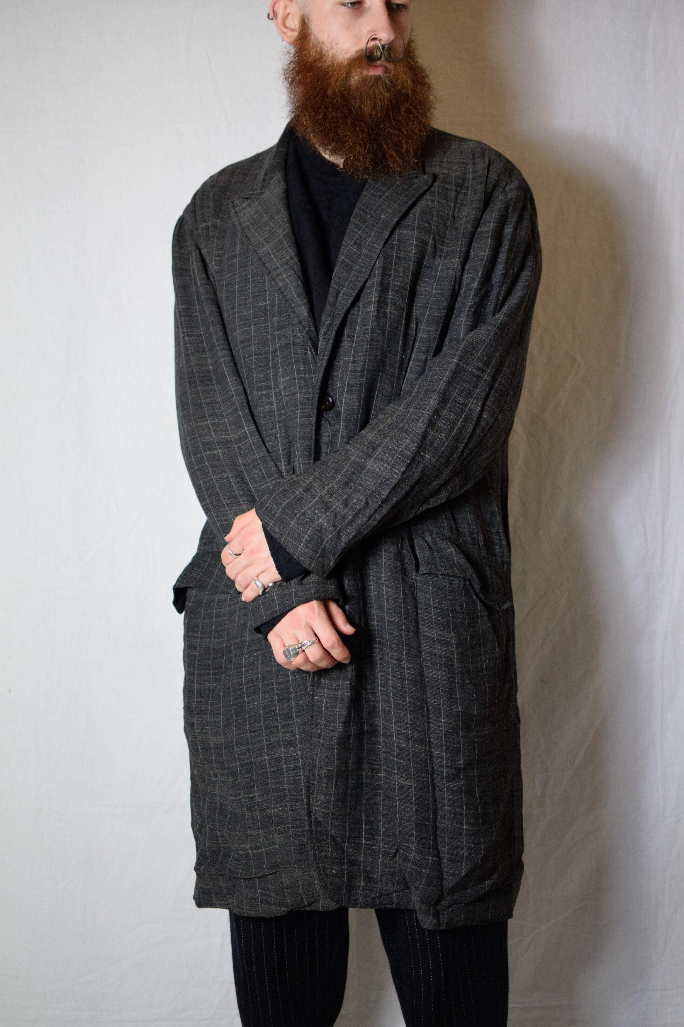Yohji Yamamoto YYPH SS98 Linen Check Coat - HJ-J48-233 Size US L / EU 52-54 / 3 - 5 Thumbnail