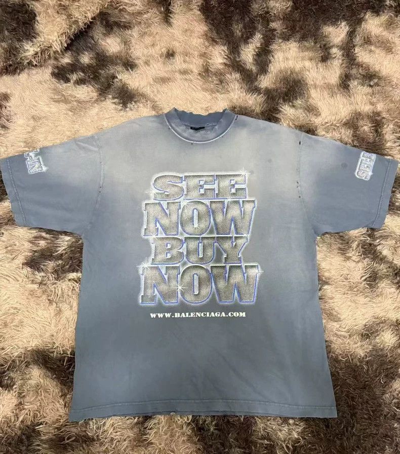 Balenciaga Balenciaga See Now Buy Now Washed Blue T-shirt Size US M / EU 48-50 / 2 - 1 Thumbnail