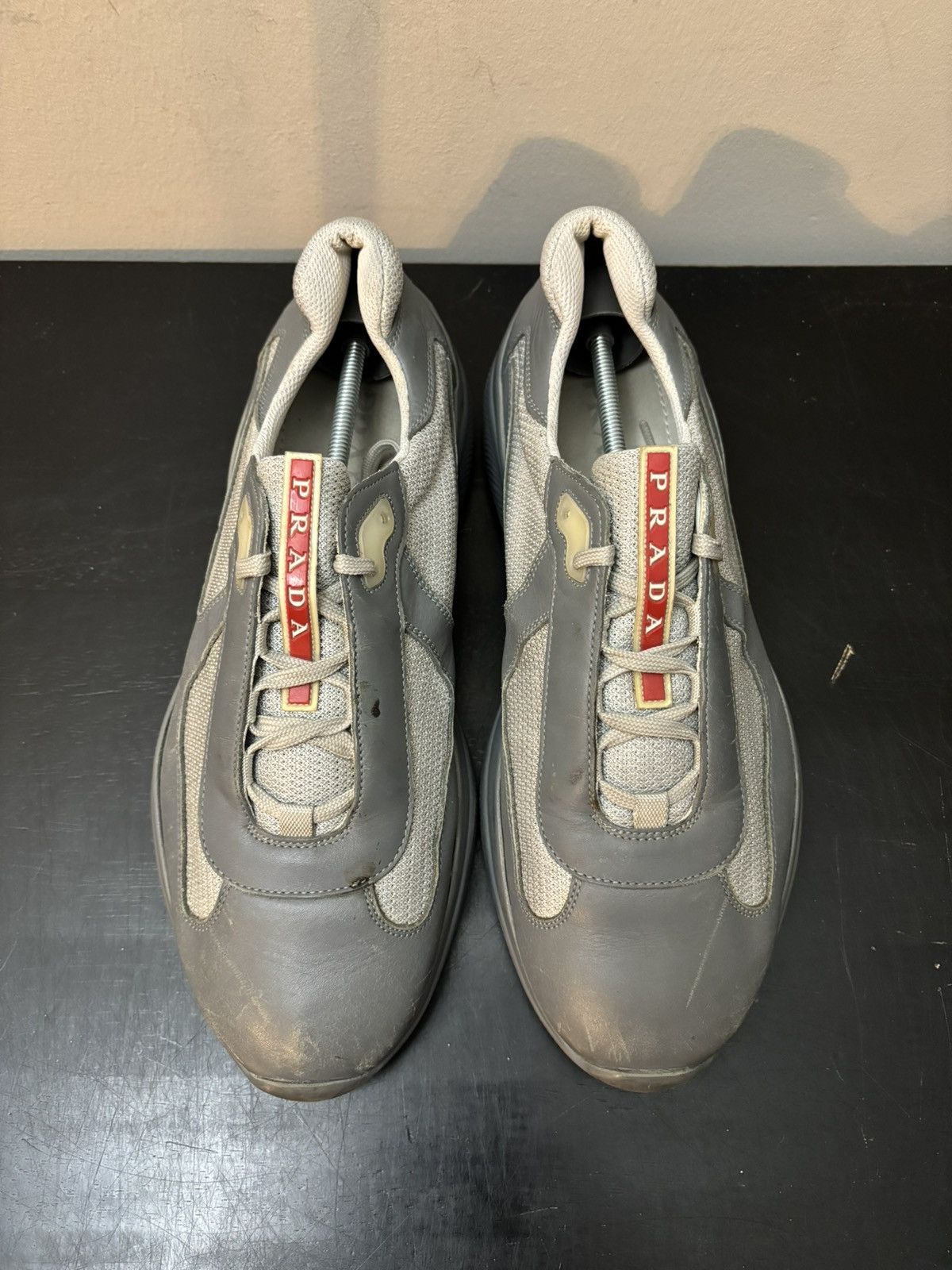 Prada Prada America’s Cup Retro Leather Sneakers Grey Size US 8.5 / EU 41-42 - 2 Thumbnail