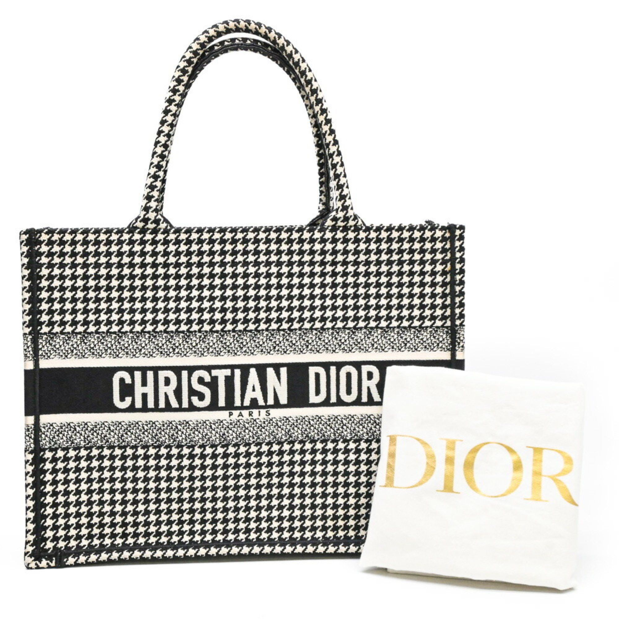 Christian Dior Dior Bo Tote Book Tote Bag Medium Houndstooth White Black, Women's
