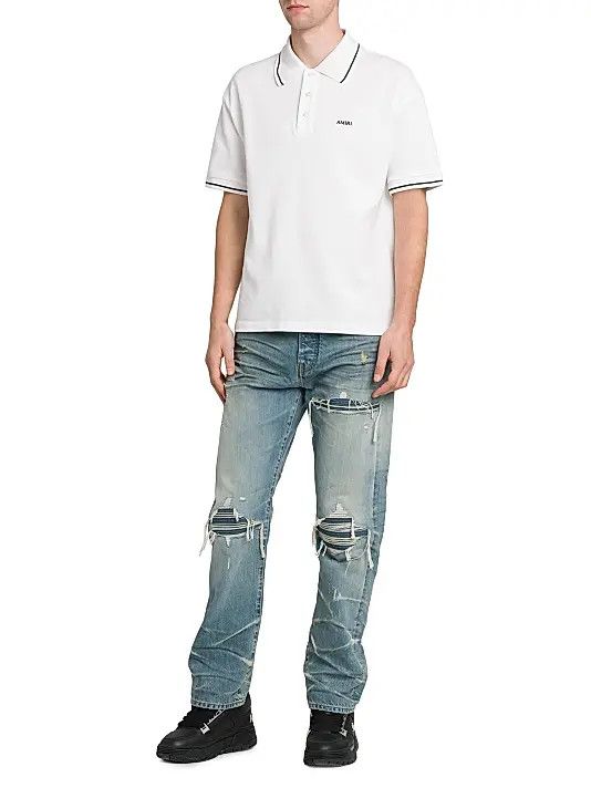 Amiri os11x0326 Logo Cotton Polo Shirt in White Size US S / EU 44-46 / 1 - 2 Thumbnail