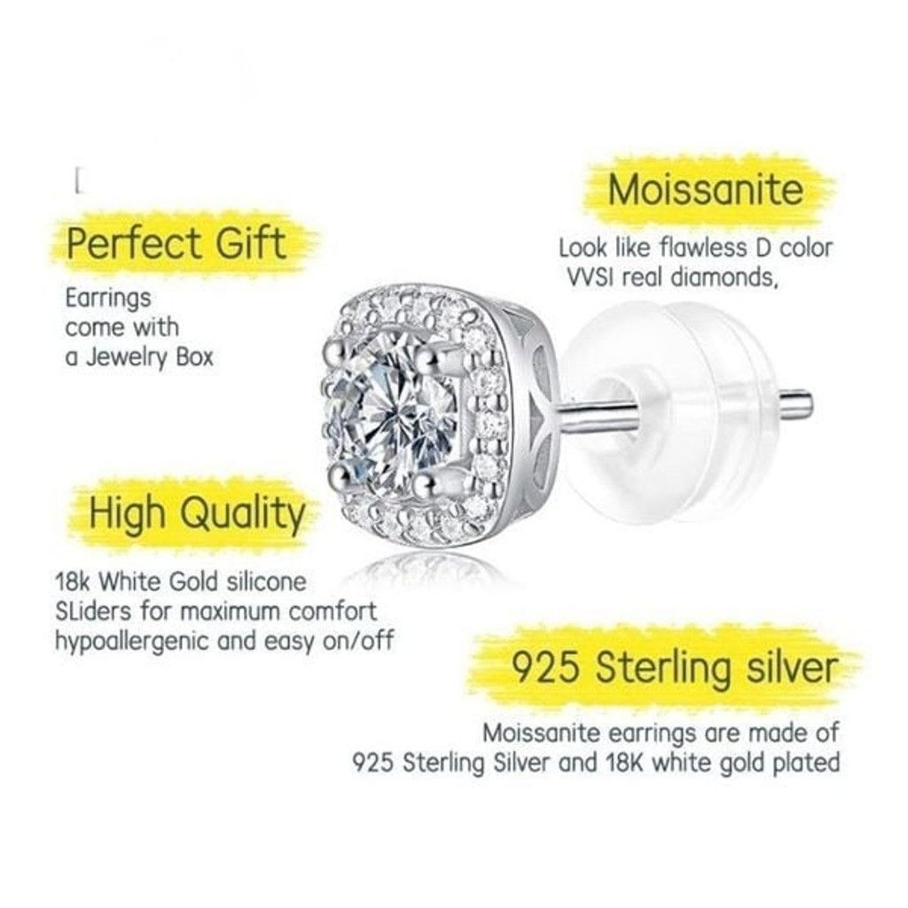Other New Moissanite Stud Earrings 925 Sterling Silver Size ONE SIZE - 3 Thumbnail